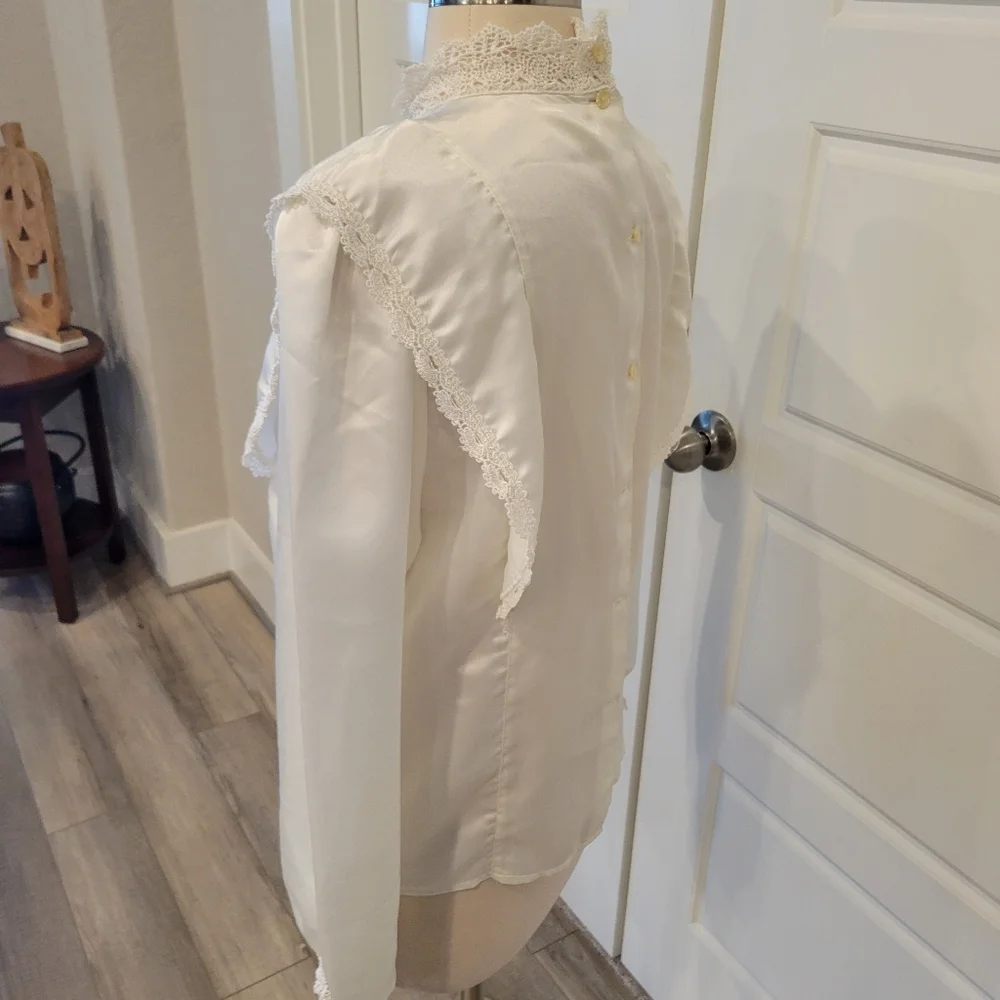 SAN ANDRE VINTAGE 80S VICTORIAN CREAM BLOUSE NEO EDWARDIAN LACY BLOUSE Size 10 - Picture 5 of 15